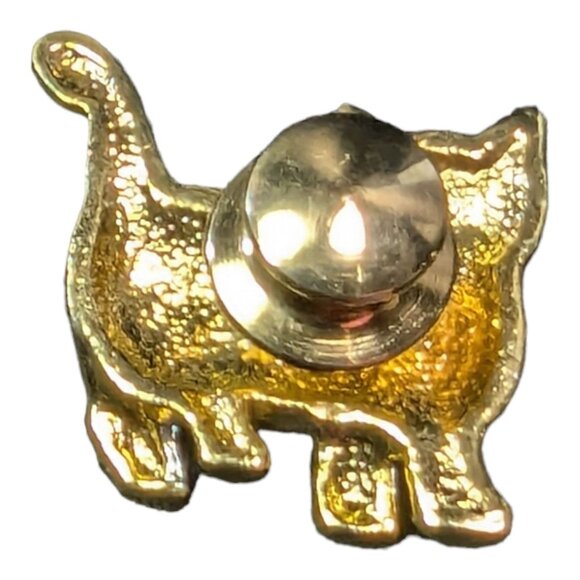 Cat Kitty Brooch Pin Clear Pave Rhinestones Black Eyes Gold Tone .75 inches - Picture 4 of 4